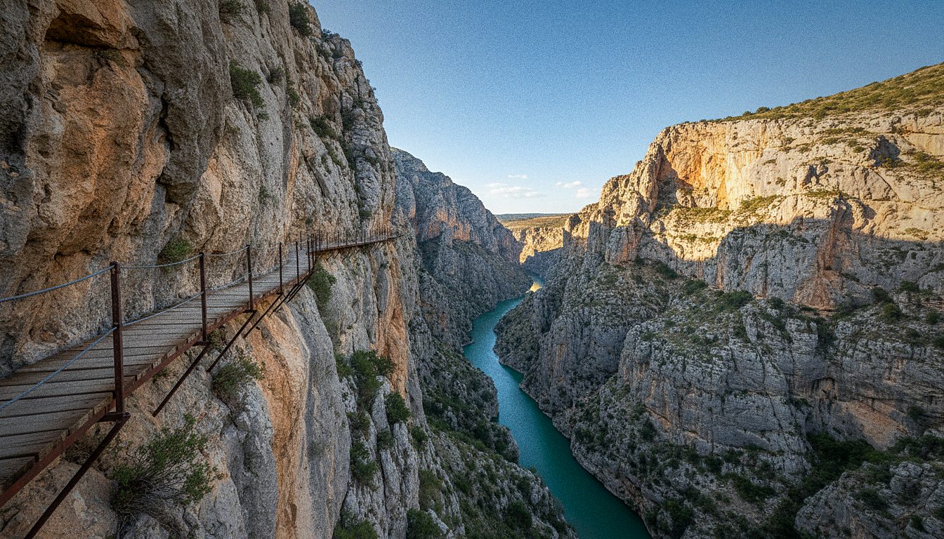 Passerelle du Caminito del Rey suspendue dans les gorges du Desfiladero de los Gaitanes