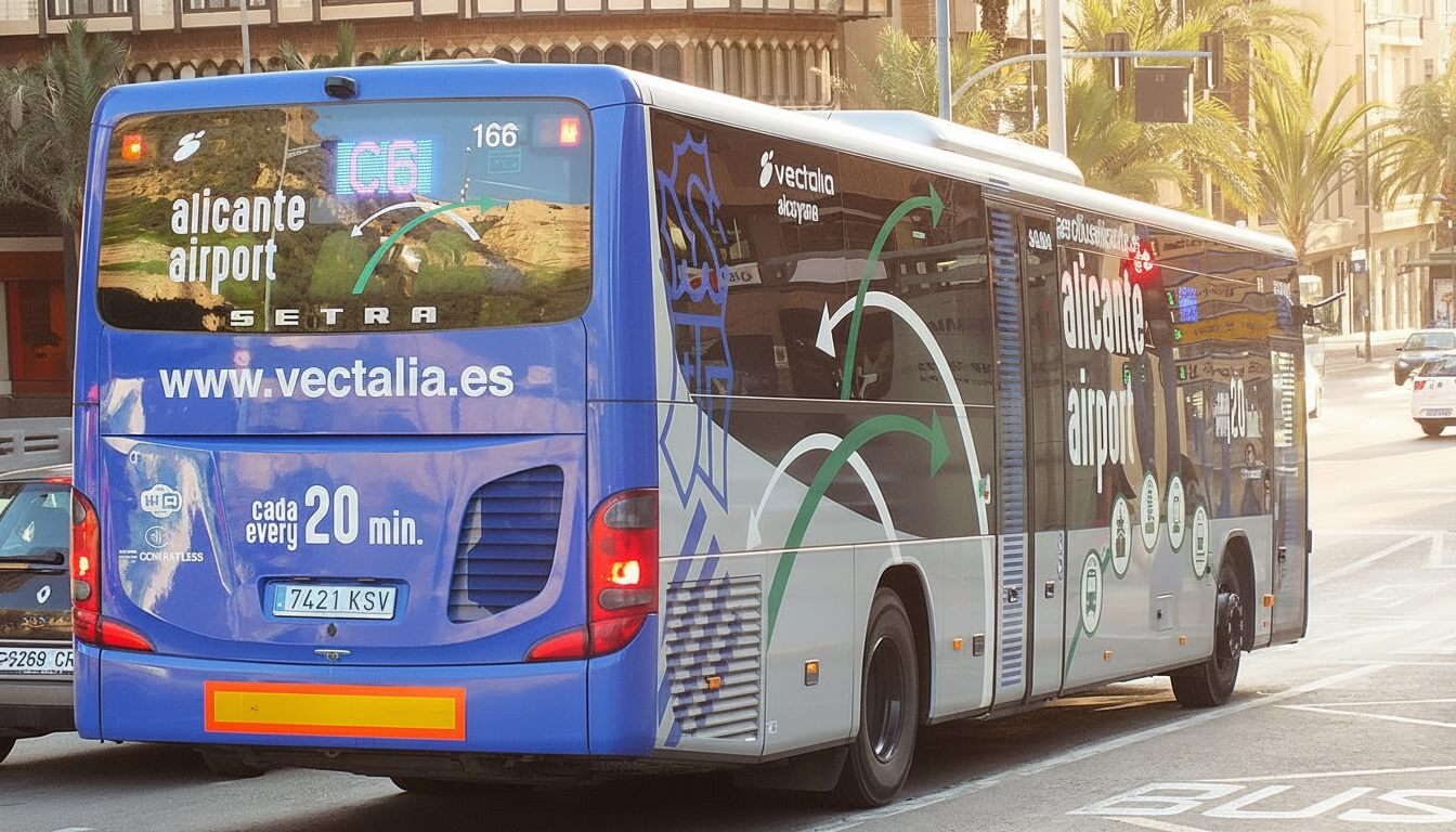 Bus Vectalia ligne C6 reliant l'Aéroport Alicante au centre-ville